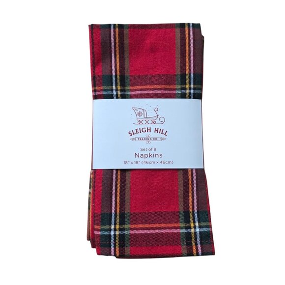 Sleigh Hill Red Tartan Plaid Classic Christmas Holiday Dinner Napkins Set of 8 - Picture 1 of 2